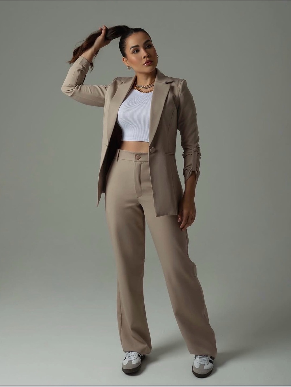 Moda International Women's Taupe Wide-Leg Trousers